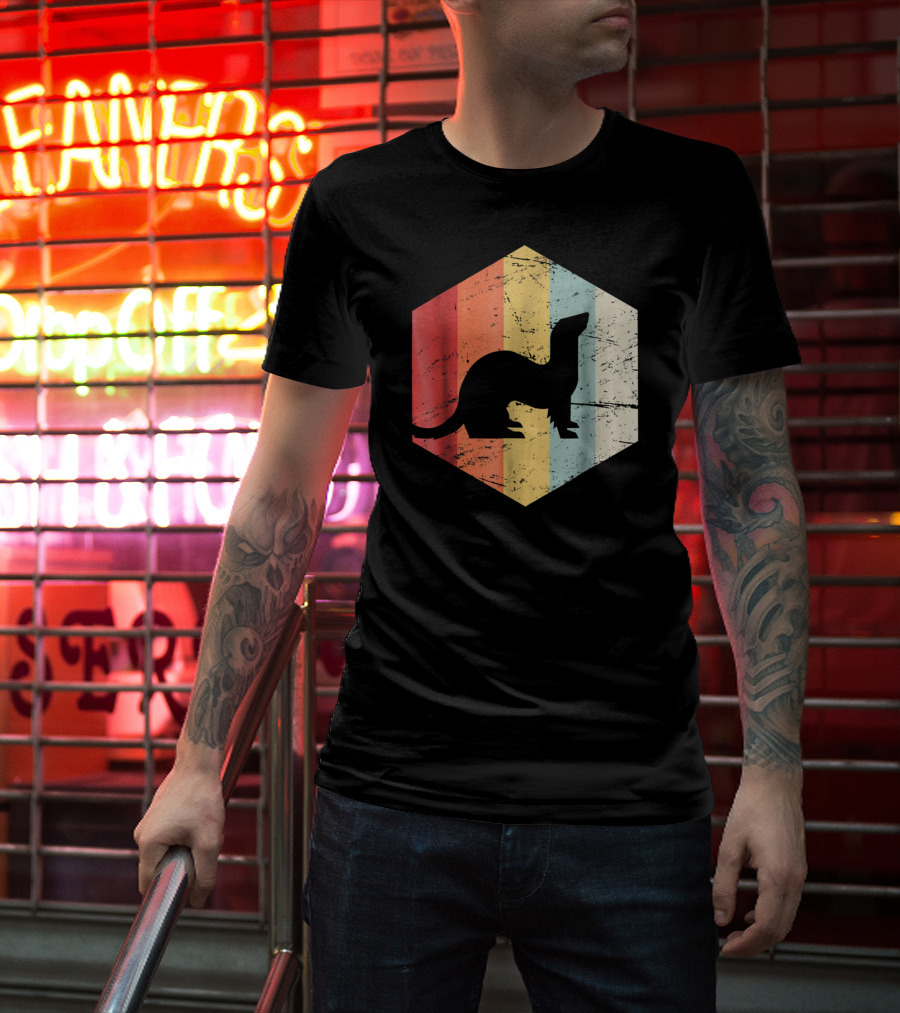 Retro Ferret Striped Vintage Hexagon T-Shirt