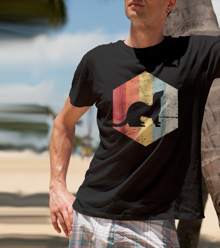 Retro Ferret Striped Vintage Hexagon T-Shirt