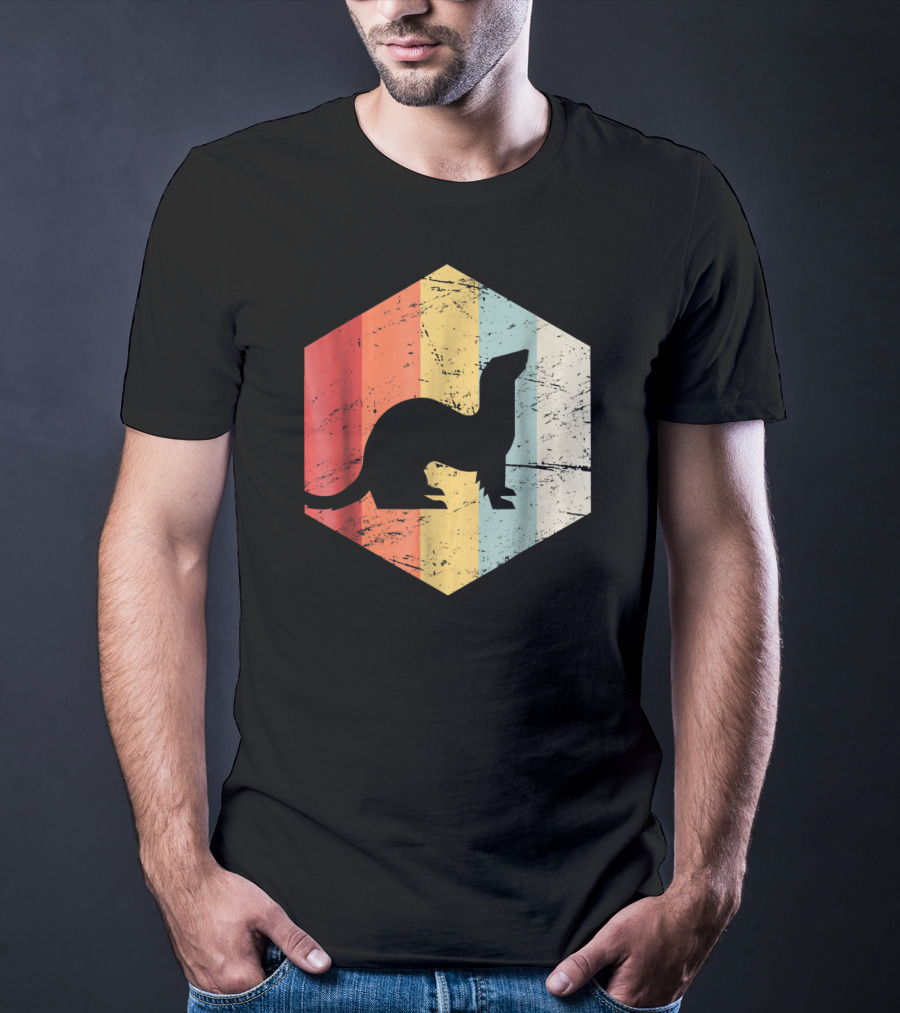 Retro Ferret Striped Vintage Hexagon T-Shirt