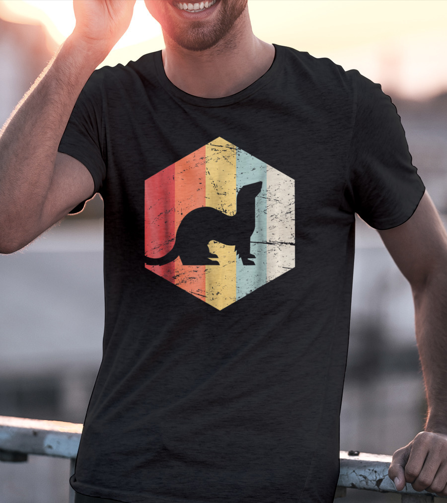 Retro Ferret Striped Vintage Hexagon T-Shirt