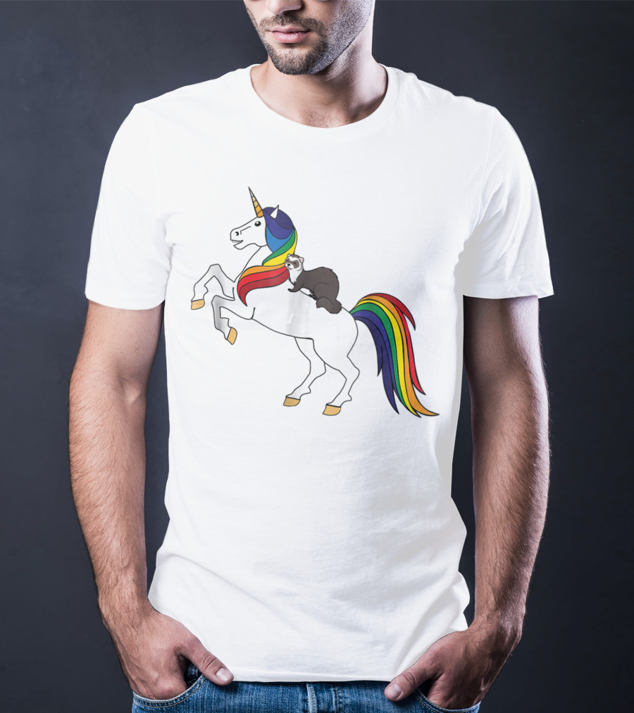 Ferret Riding Rainbow Unicorn T-Shirt