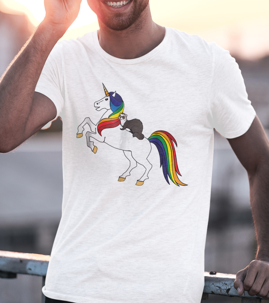 Ferret Riding Rainbow Unicorn T-Shirt