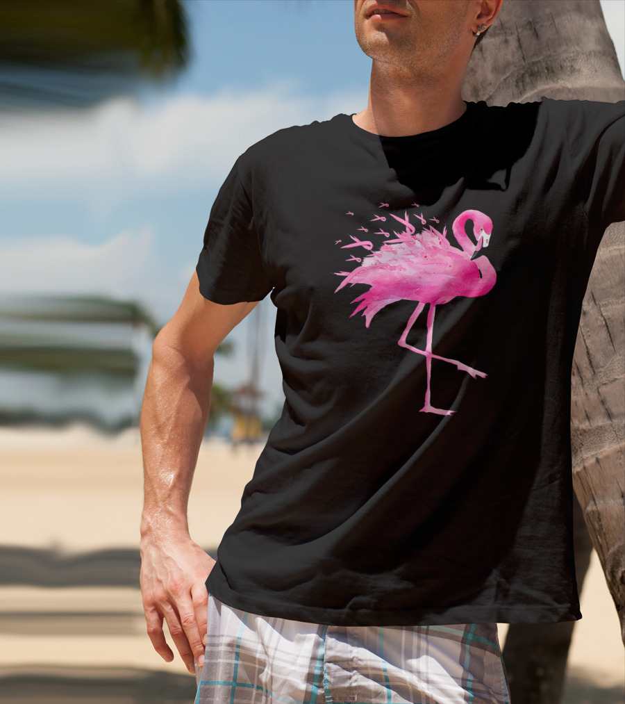 Flamingo Breast Cancer Awareness Pink Ribbon T-Shirt