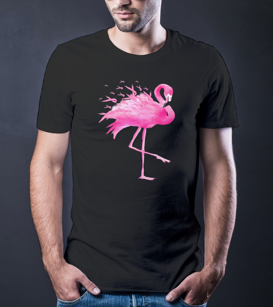 Flamingo Breast Cancer Awareness Pink Ribbon T-Shirt