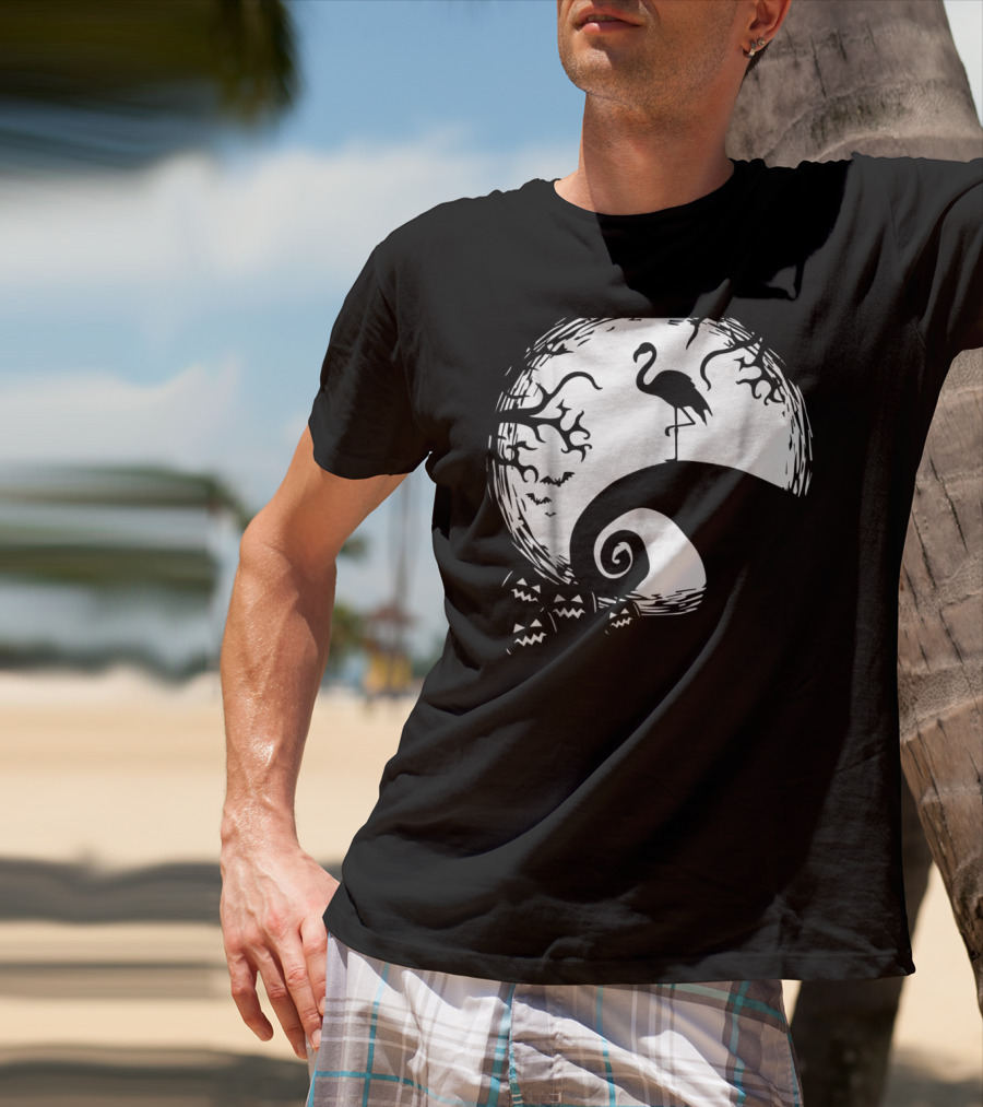 Nightmare Before Christmas Style Flamingo Moon Scene T-Shirt