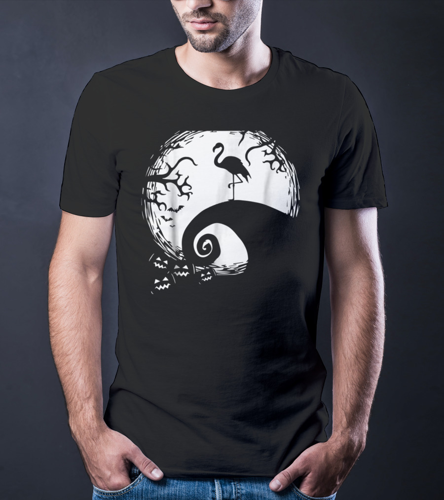Nightmare Before Christmas Style Flamingo Moon Scene T-Shirt