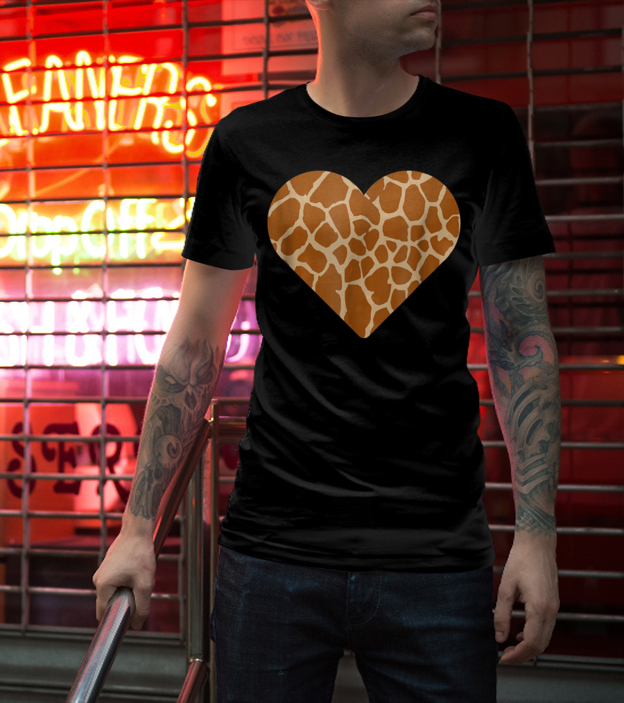 Giraffe Print Heart For Cute Giraffe Lover's Love T-Shirt
