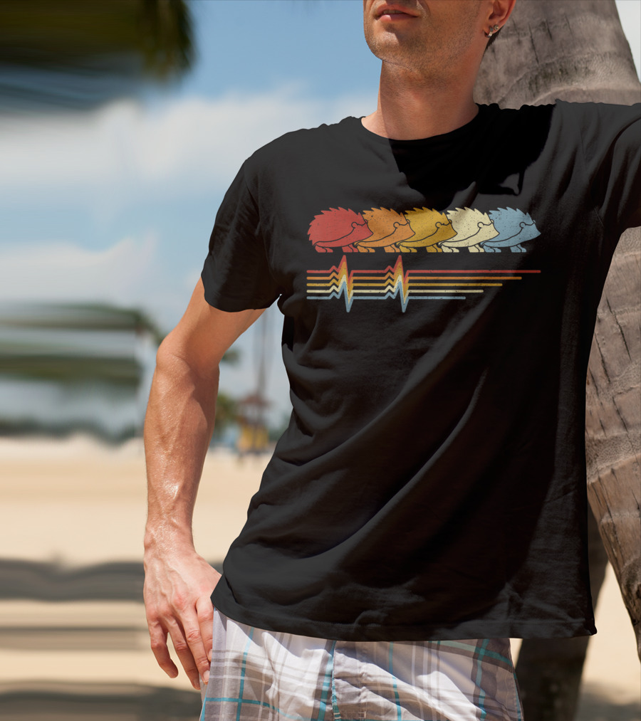 Hedgehog Heartbeat Retro Animal Lover T-Shirt