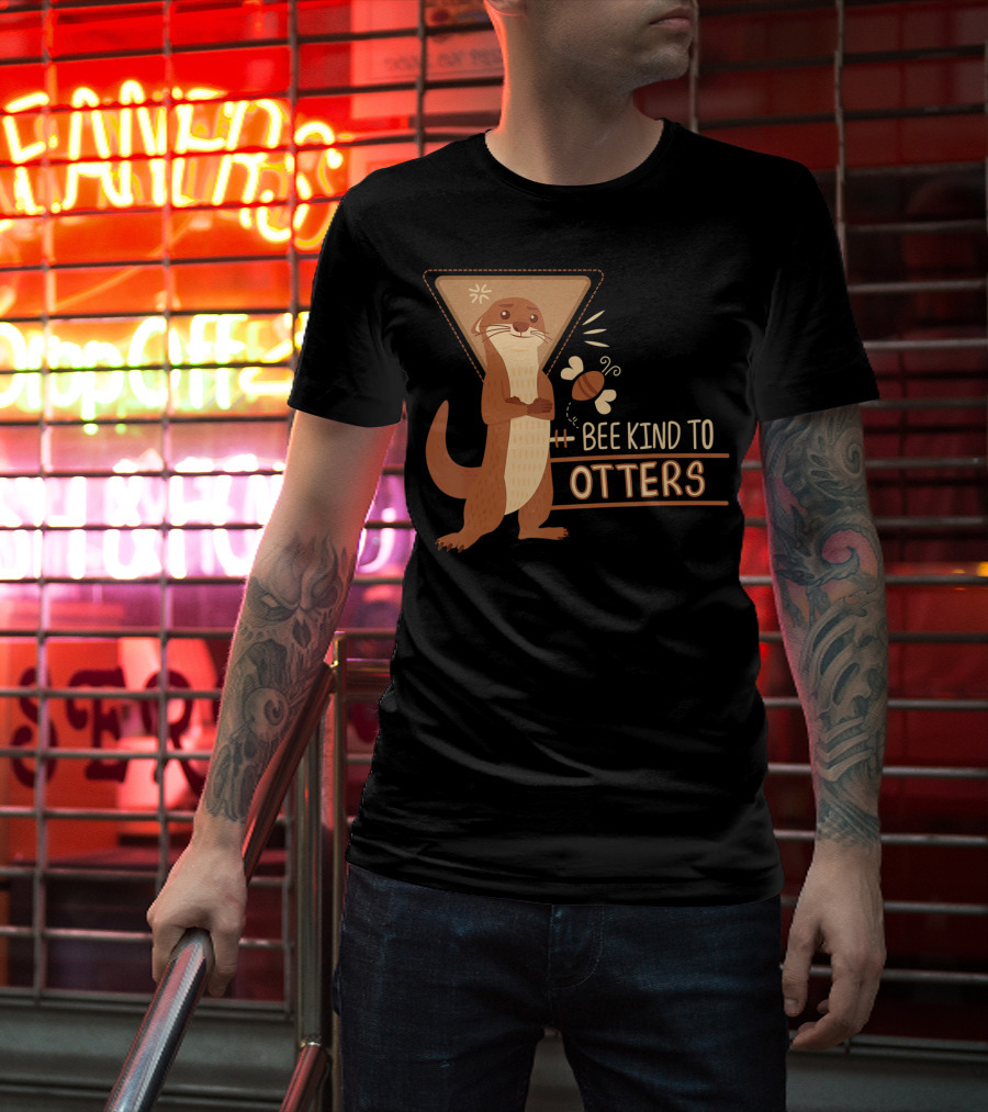 Bee Kind To Otters Otter With Bee And Geometric Background T-Shirt