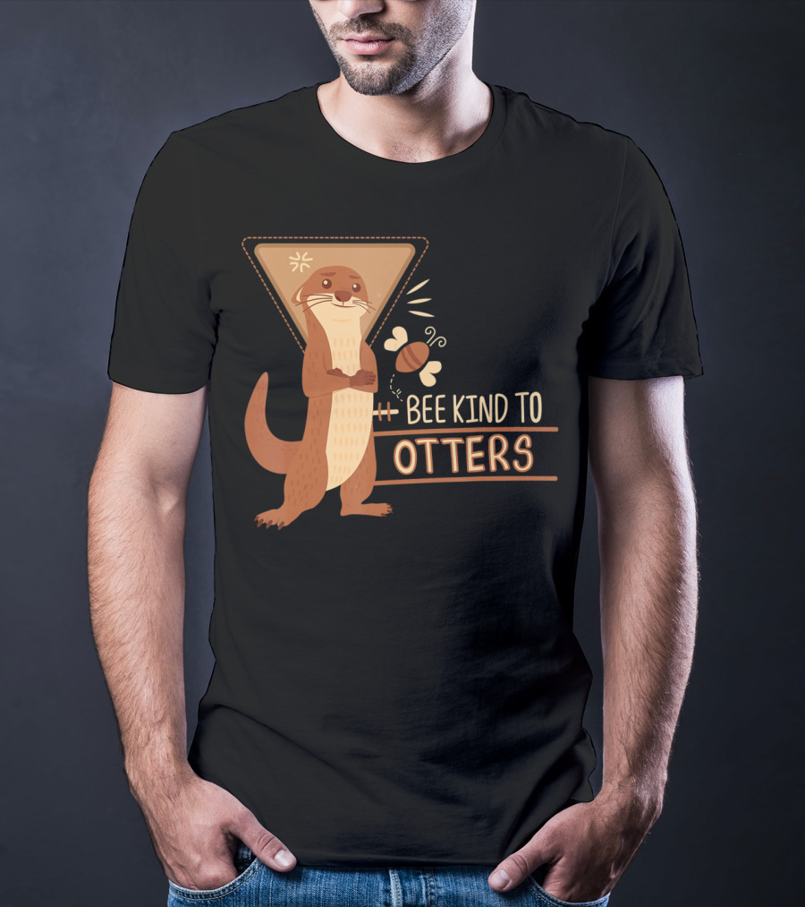 Bee Kind To Otters Otter With Bee And Geometric Background T-Shirt