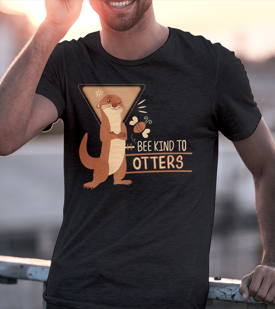 Bee Kind To Otters Otter With Bee And Geometric Background T-Shirt