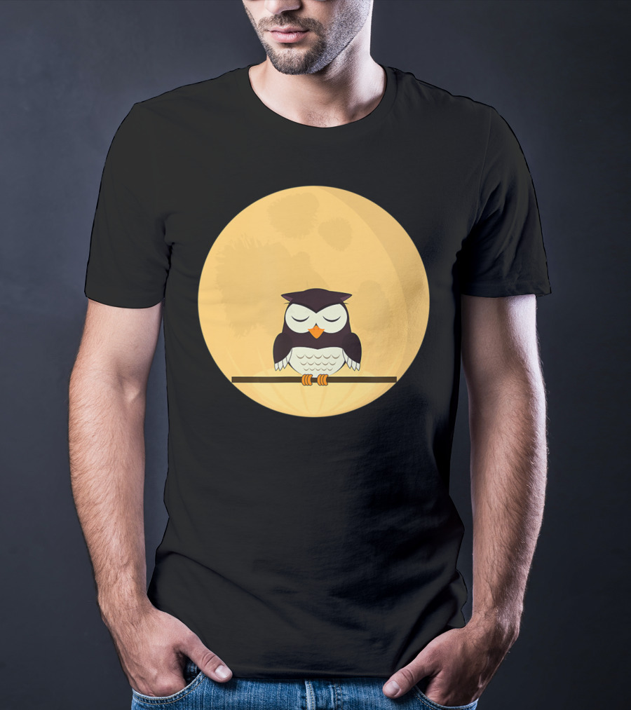 An Owl And The Full Moon Night Sky T-Shirt