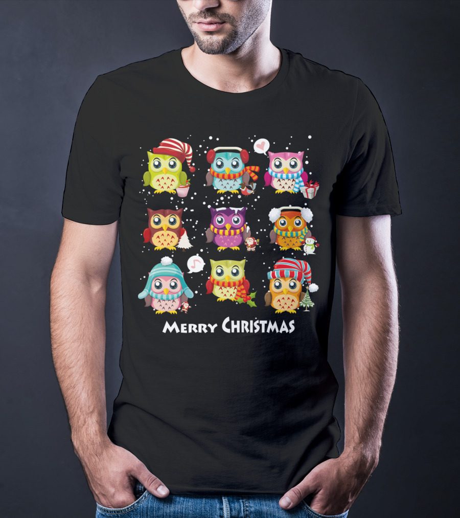 Merry Christmas Cute Owl Festive Holiday Scene T-Shirt