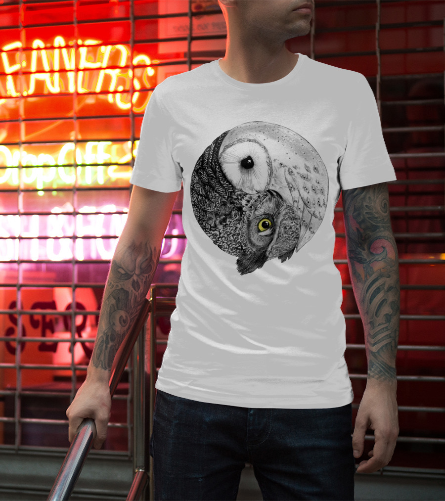 Yin Yang Black And White Owl T-Shirt