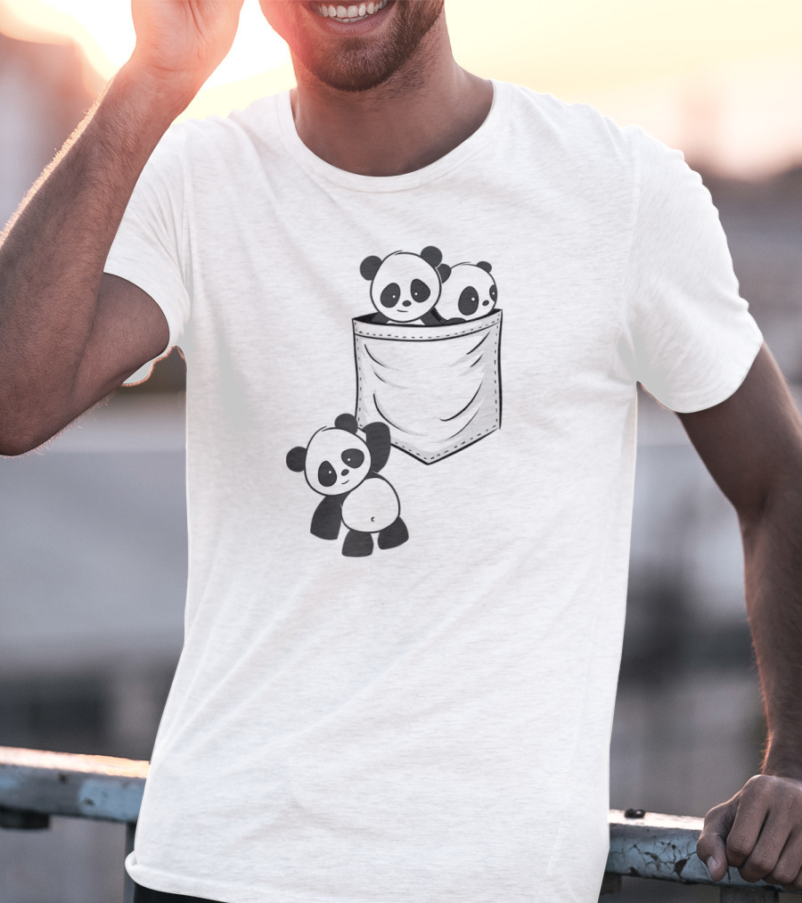 Kawaii Baby Pandas In Pocket For Panda Lovers T-Shirt
