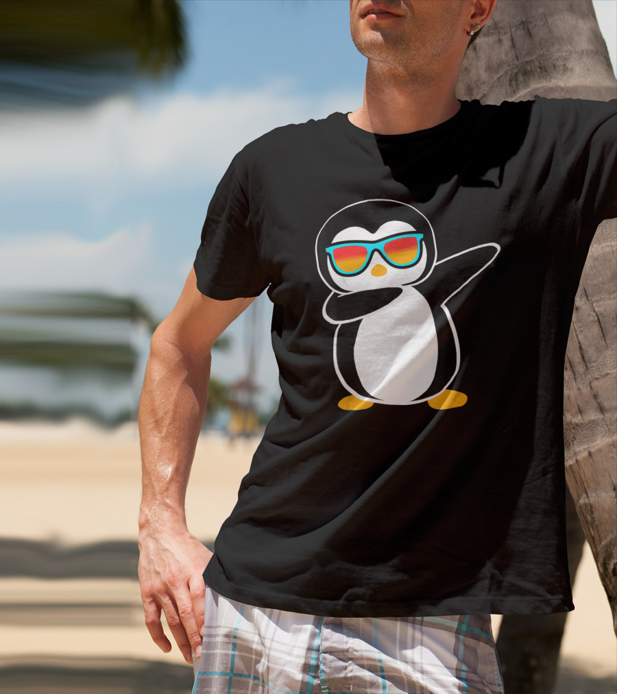 Dabbing Penguin Cute Animal With Sunglasses Birthday Party T-Shirt