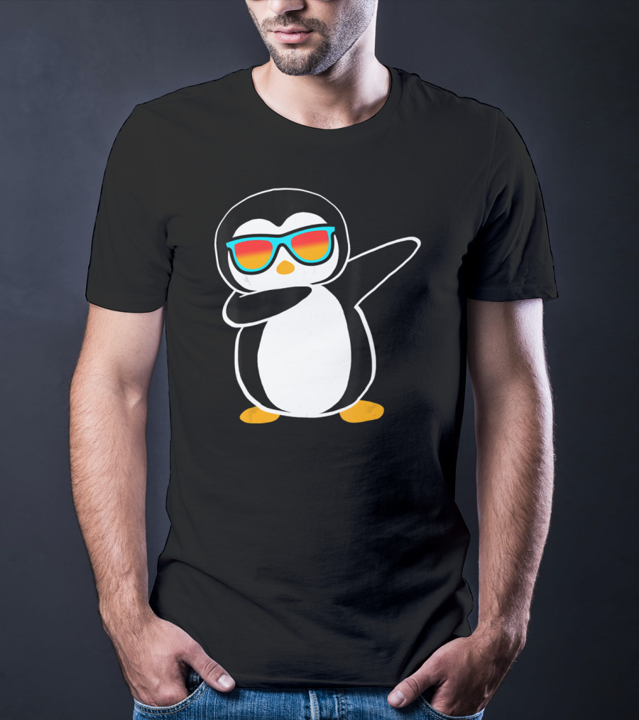 Dabbing Penguin Cute Animal With Sunglasses Birthday Party T-Shirt