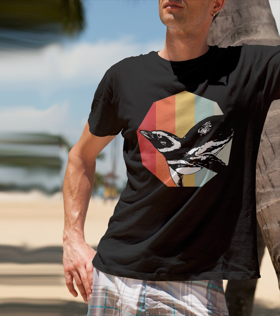 Retro Penguin Vintage Stripes T-Shirt