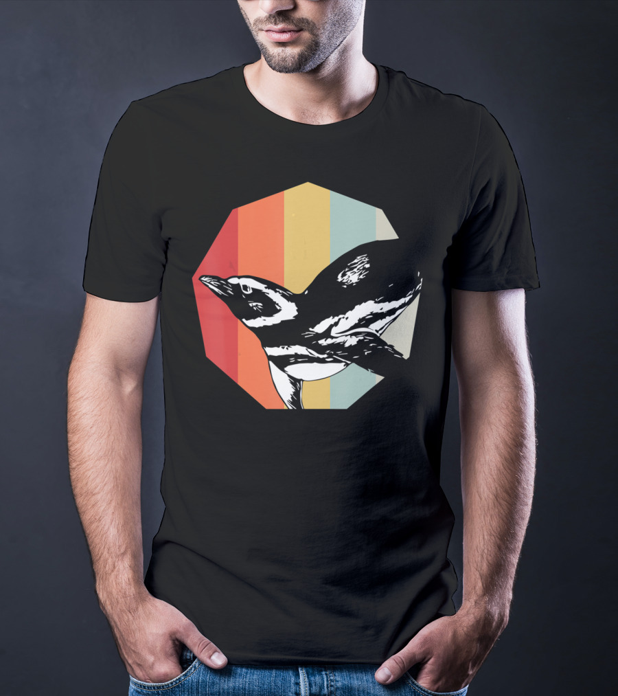Retro Penguin Vintage Stripes T-Shirt