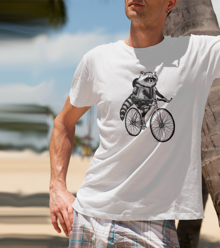 Funny Raccoon Cycling On Bike T-Shirt