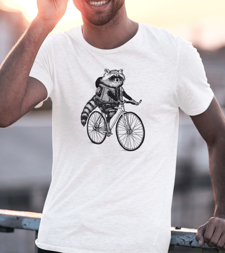 Funny Raccoon Cycling On Bike T-Shirt