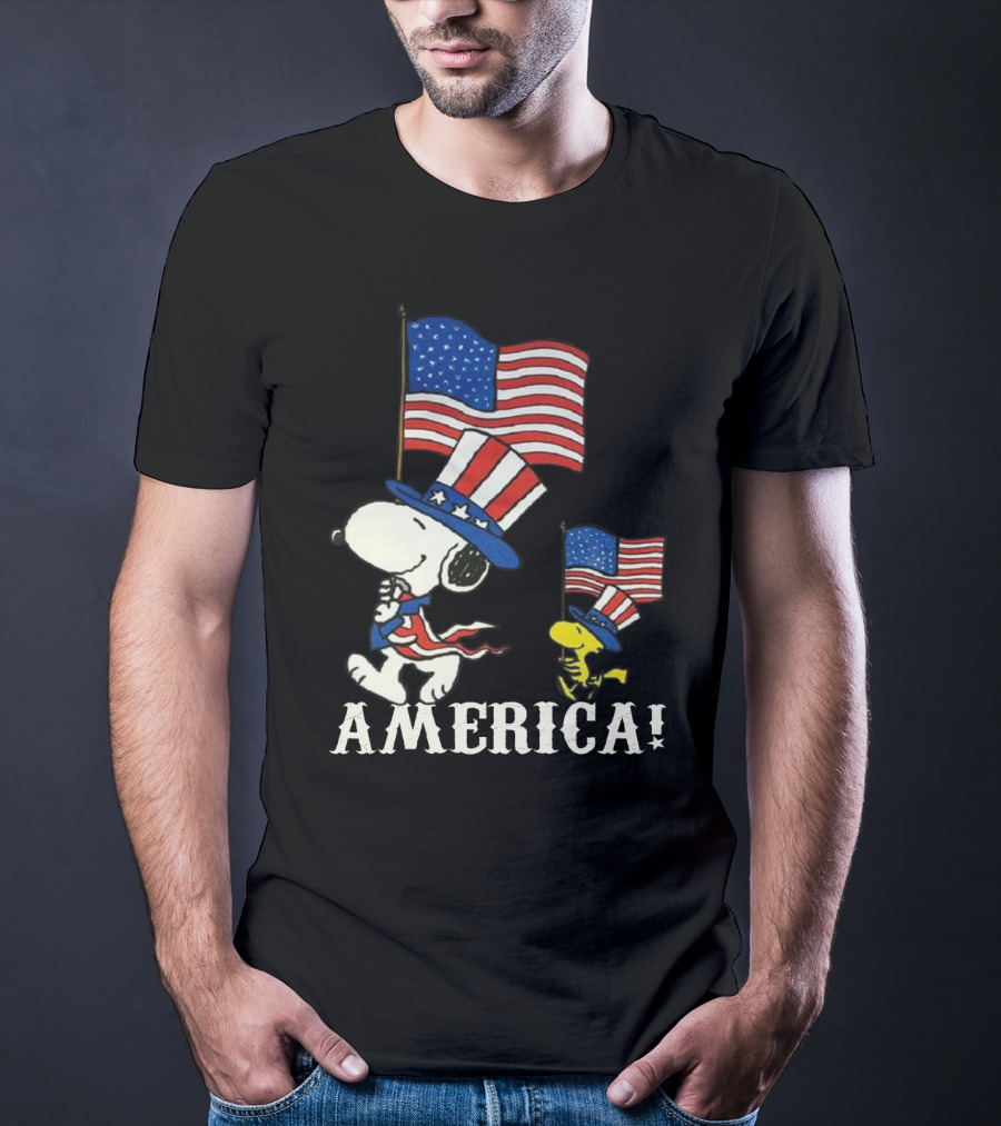 Snoopy And Woodstock America Flag Peanuts Movie T-Shirt
