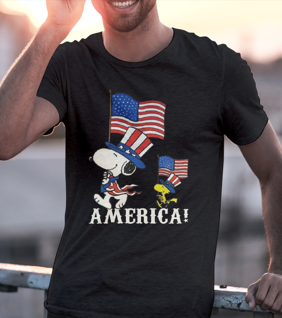 Snoopy And Woodstock America Flag Peanuts Movie T-Shirt