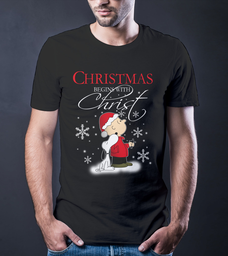 Christmas Begins With Christ Snoopy The Peanuts Movie Charlie Brown Snowflakes T-Shirt