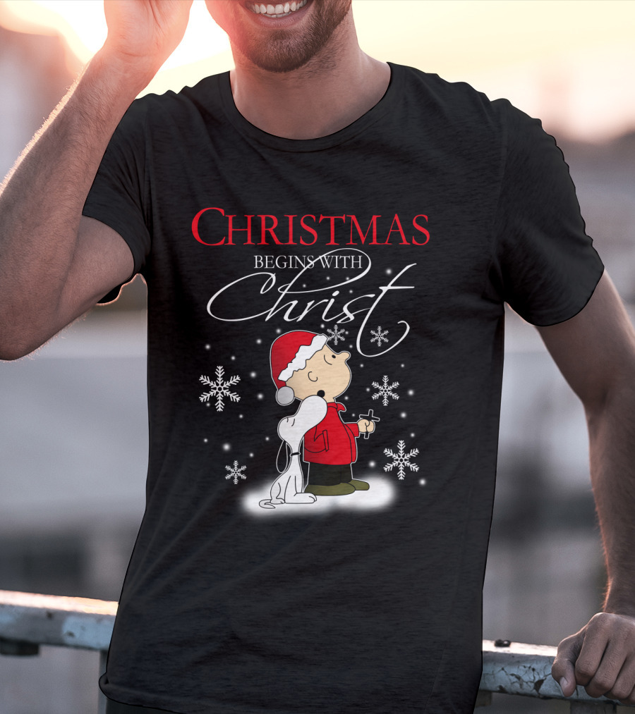 Christmas Begins With Christ Snoopy The Peanuts Movie Charlie Brown Snowflakes T-Shirt