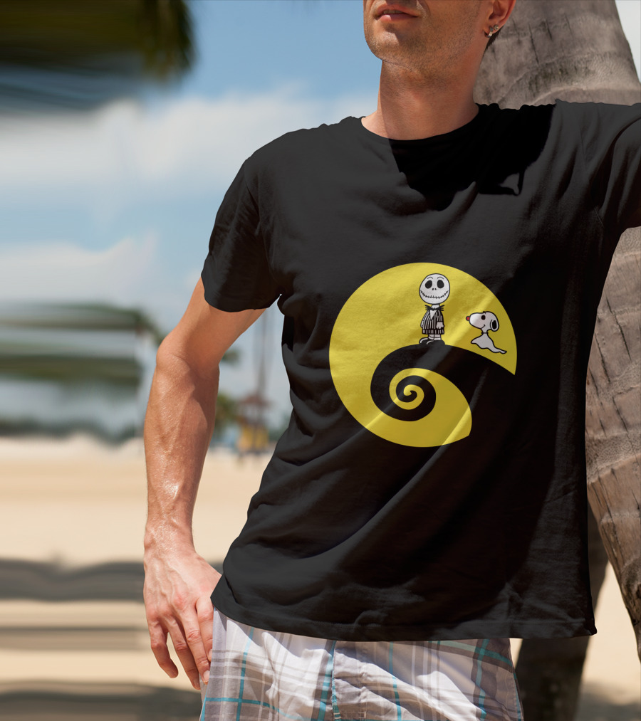 Jack Skellington And Snoopy Crossover In The Peanuts Movie Halloween Scene T-Shirt