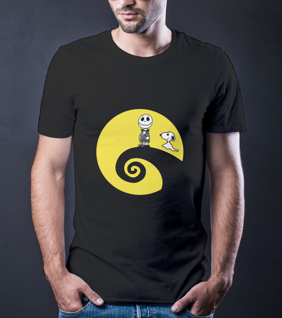 Jack Skellington And Snoopy Crossover In The Peanuts Movie Halloween Scene T-Shirt