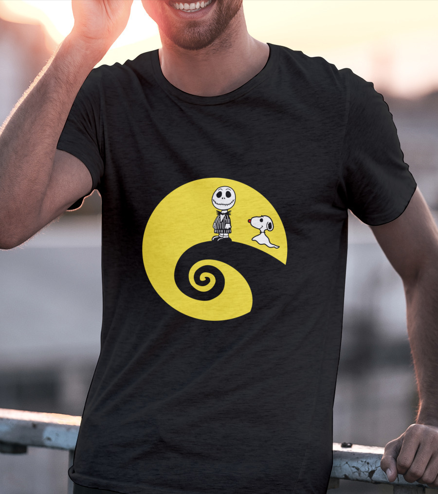 Jack Skellington And Snoopy Crossover In The Peanuts Movie Halloween Scene T-Shirt
