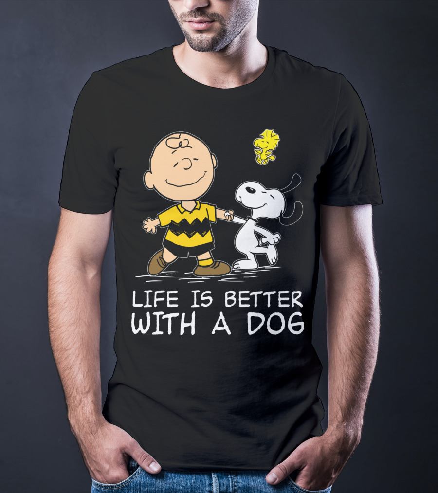 Life Is Better With A Dog Snoopy Charlie Brown Woodstock Peanuts T-Shirt