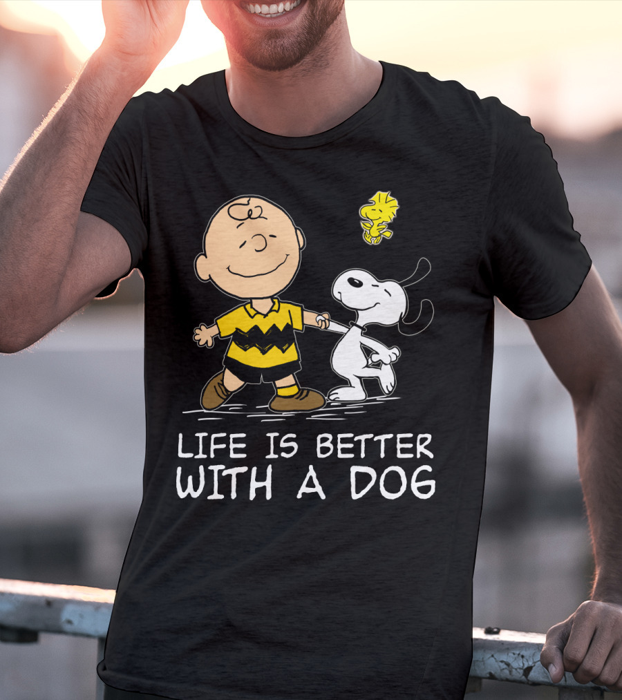 Life Is Better With A Dog Snoopy Charlie Brown Woodstock Peanuts T-Shirt