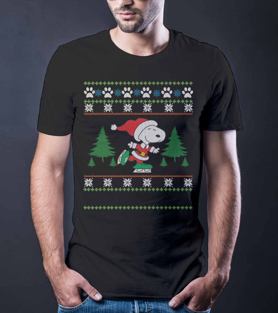 Pattin Xmas Snoopy Ice Skating Christmas Sweater Peanuts Movie T-Shirt