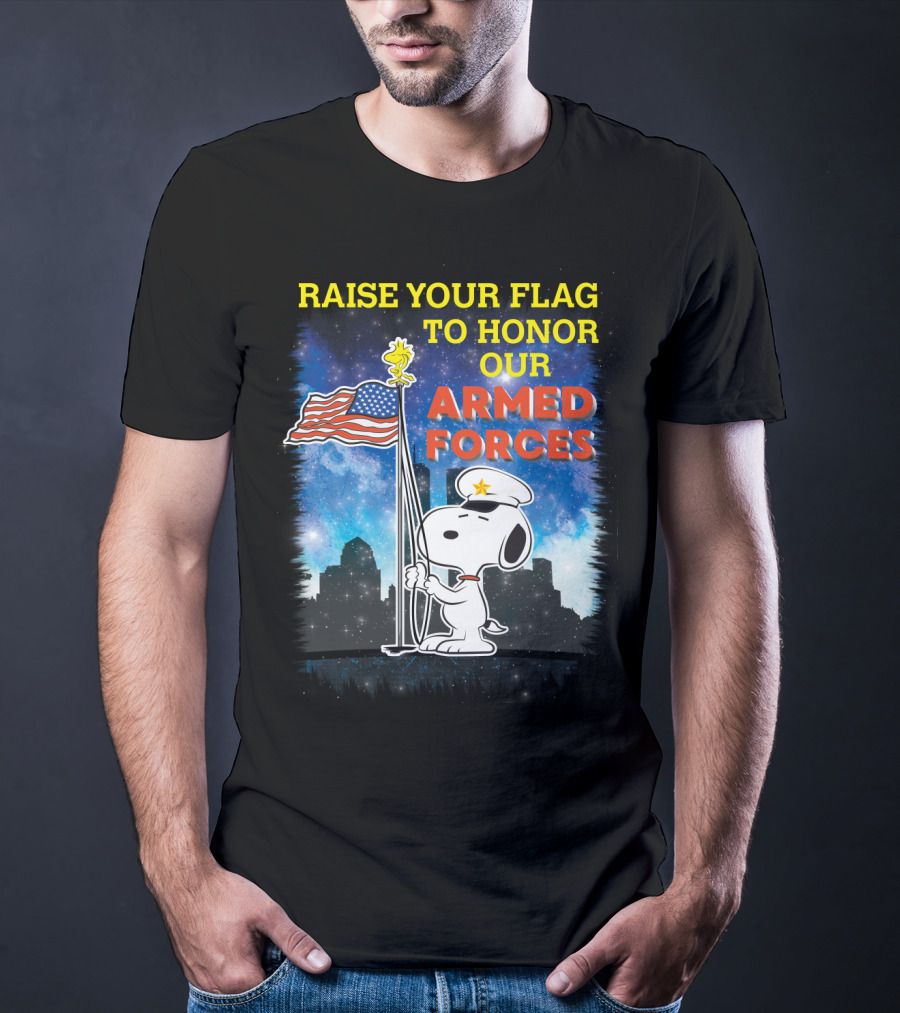 Raise Your Flag To Honor Our Armed Forces With Snoopy From The Peanuts Movie T-Shirt