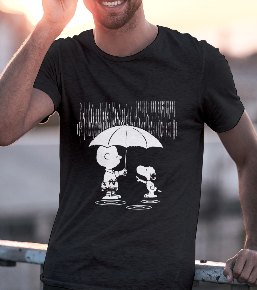 Waiting For You Under The Rainstorm Snoopy And Charlie Brown The Peanuts Movie T-Shirt