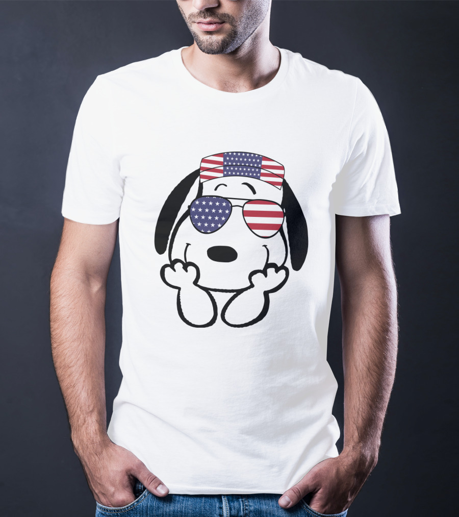 Snoopy American Flag Sunglasses The Peanuts Movie Dog T-Shirt