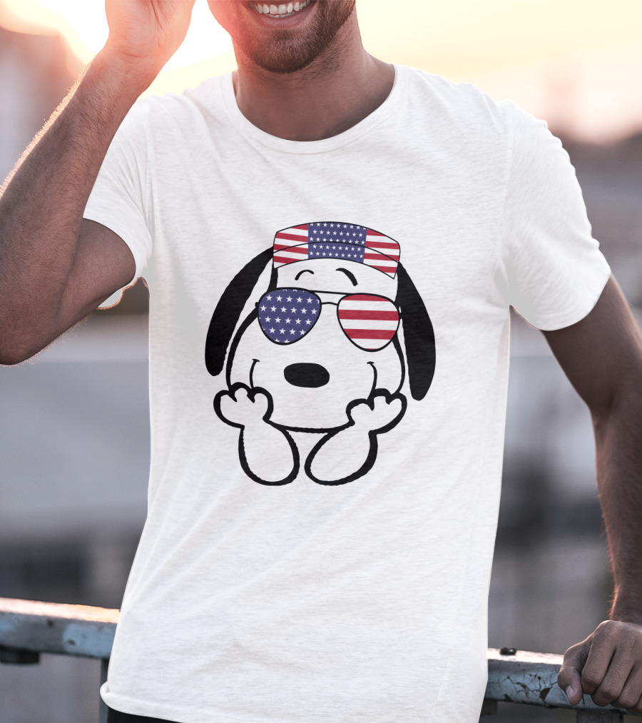 Snoopy American Flag Sunglasses The Peanuts Movie Dog T-Shirt