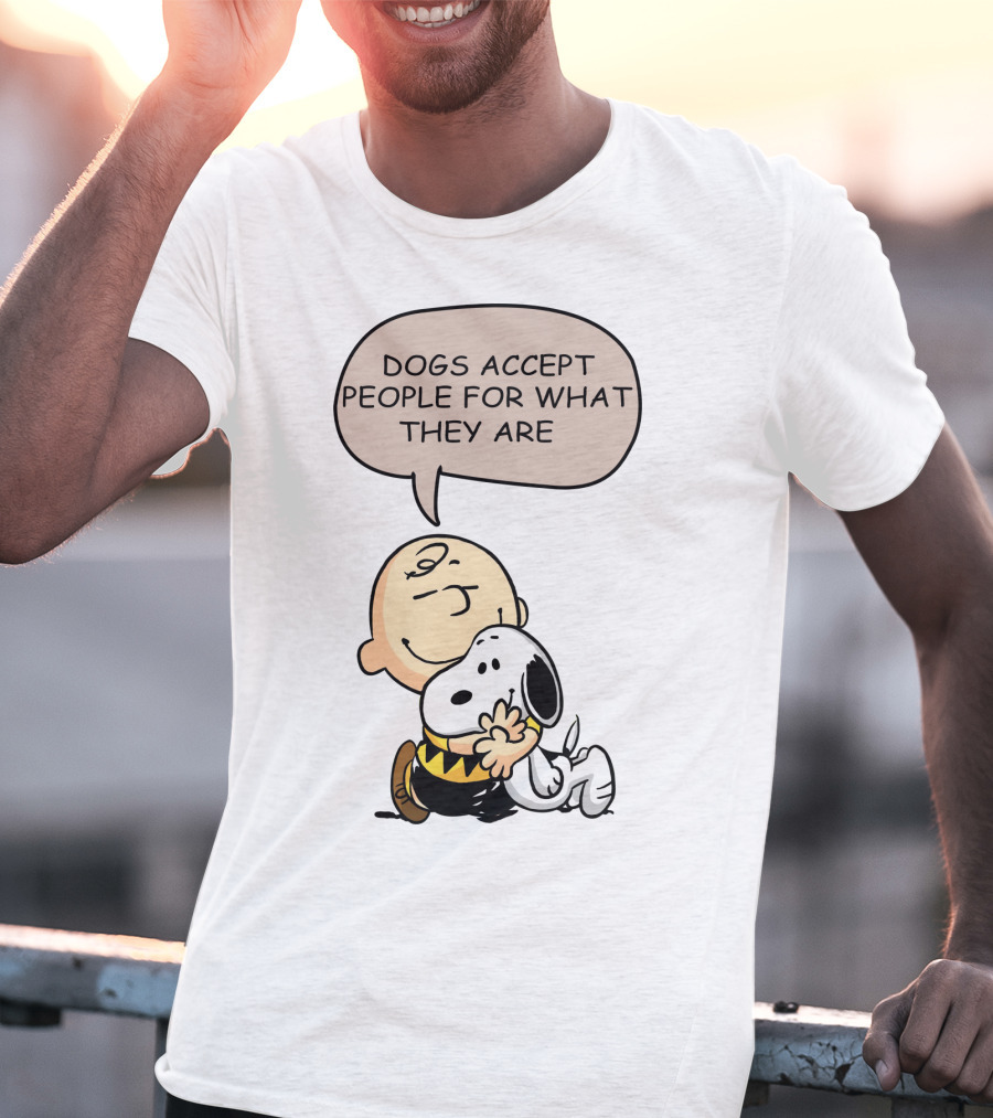 Snoopy Peanuts Dogs Accept People For What They Are Hugging Scene T-Shirt