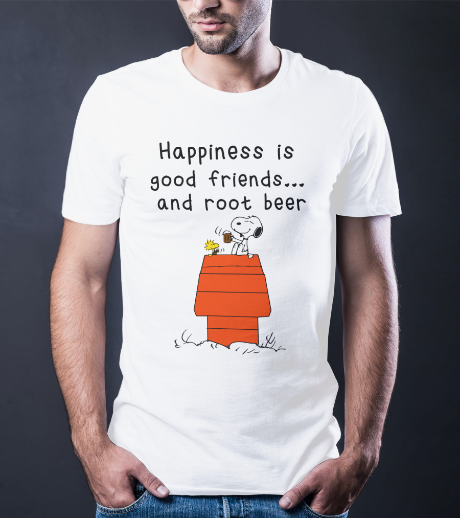 Happiness Is Good Friends And Root Beer With Snoopy And Woodstock Peanuts Movie T-Shirt