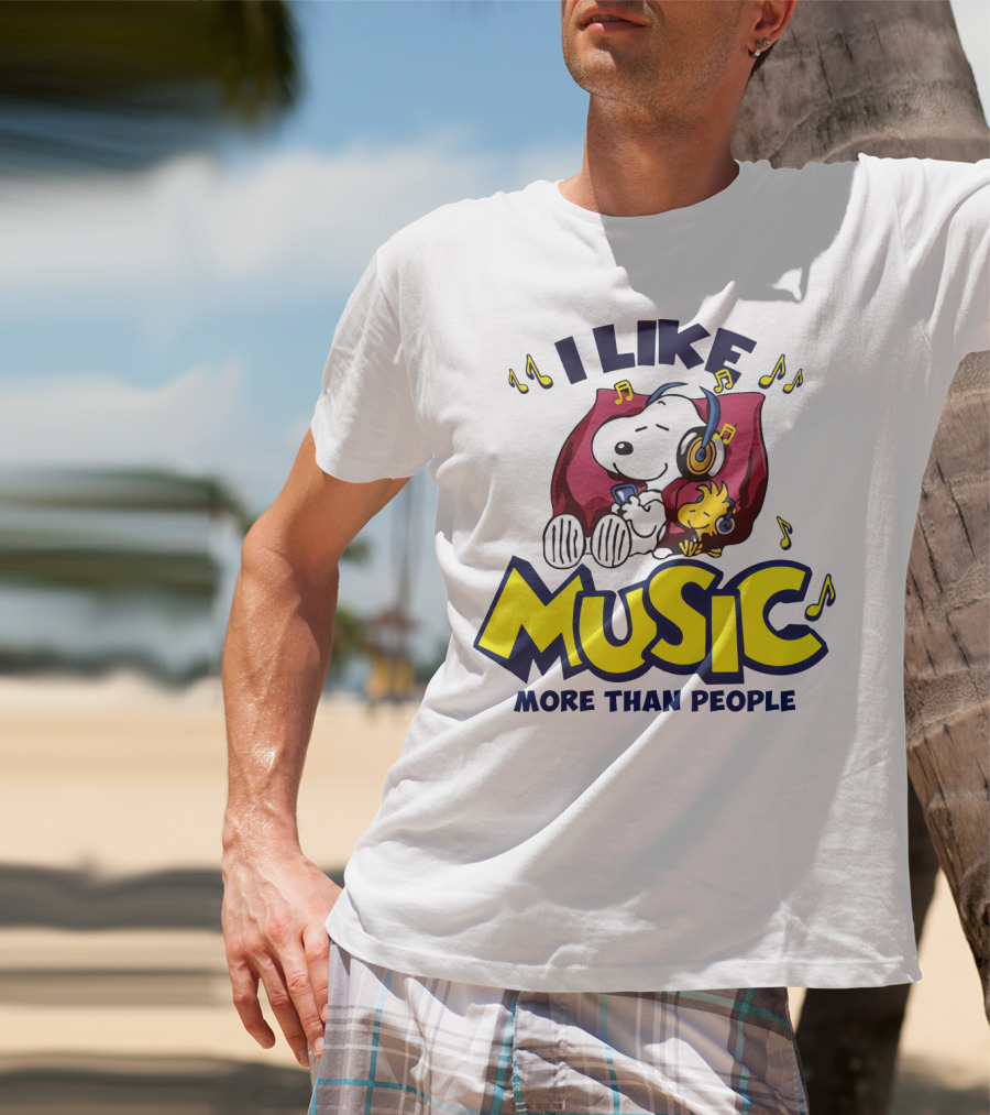 I Like Music More Than People Snoopy Listening With Headphones Peanuts Movie T-Shirt