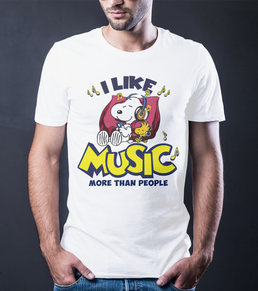I Like Music More Than People Snoopy Listening With Headphones Peanuts Movie T-Shirt