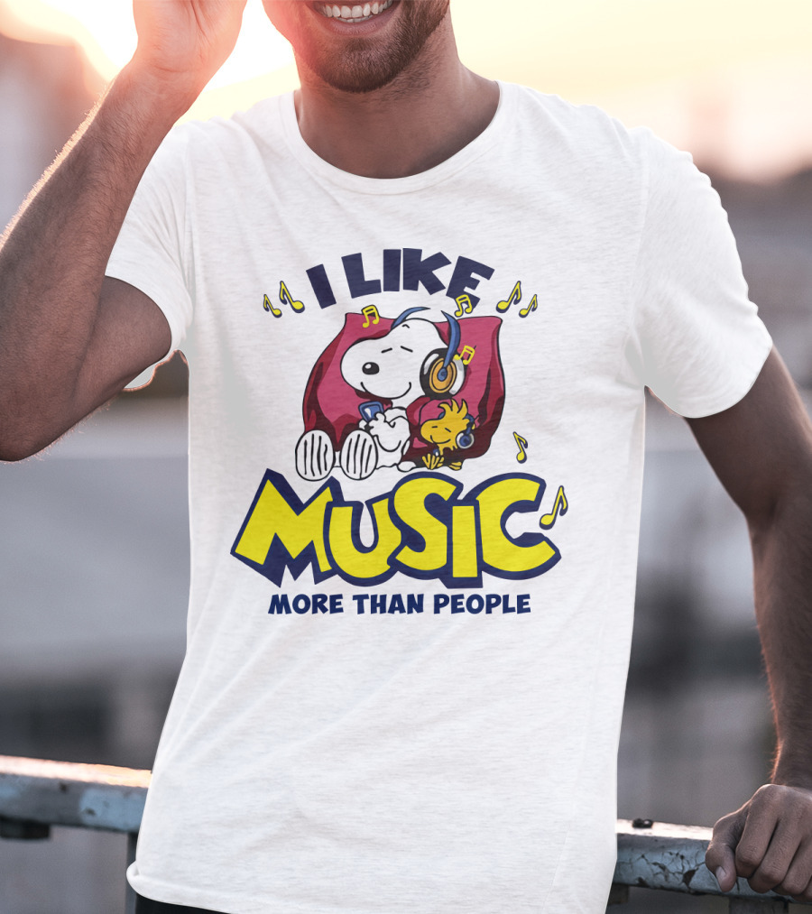 I Like Music More Than People Snoopy Listening With Headphones Peanuts Movie T-Shirt