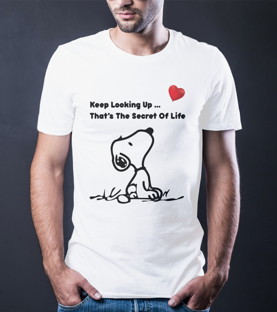 Keep Looking Up That's The Secret Of Life Snoopy Peanuts Heart T-Shirt