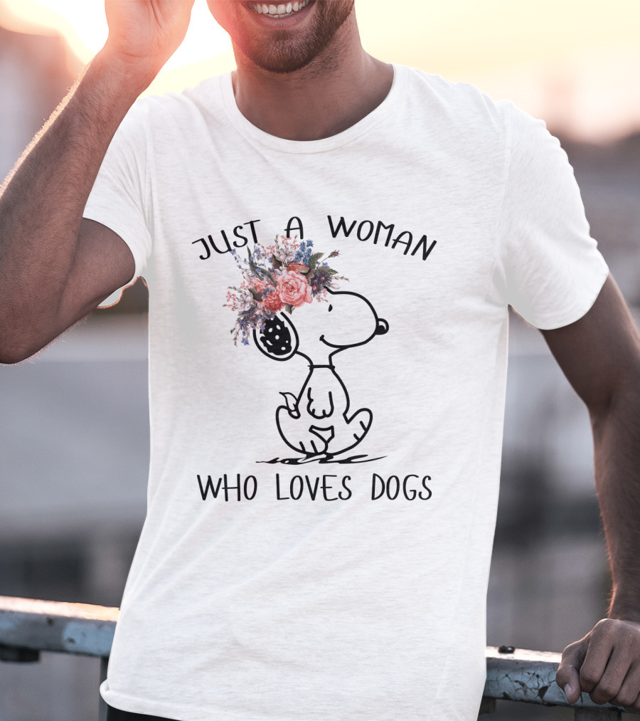 Just A Woman Who Loves Dogs Snoopy Floral Peanuts T-Shirt
