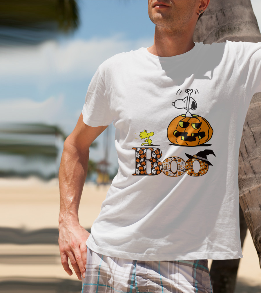 Pumpkin Boo Halloween Snoopy Woodstock The Peanuts Movie T-Shirt