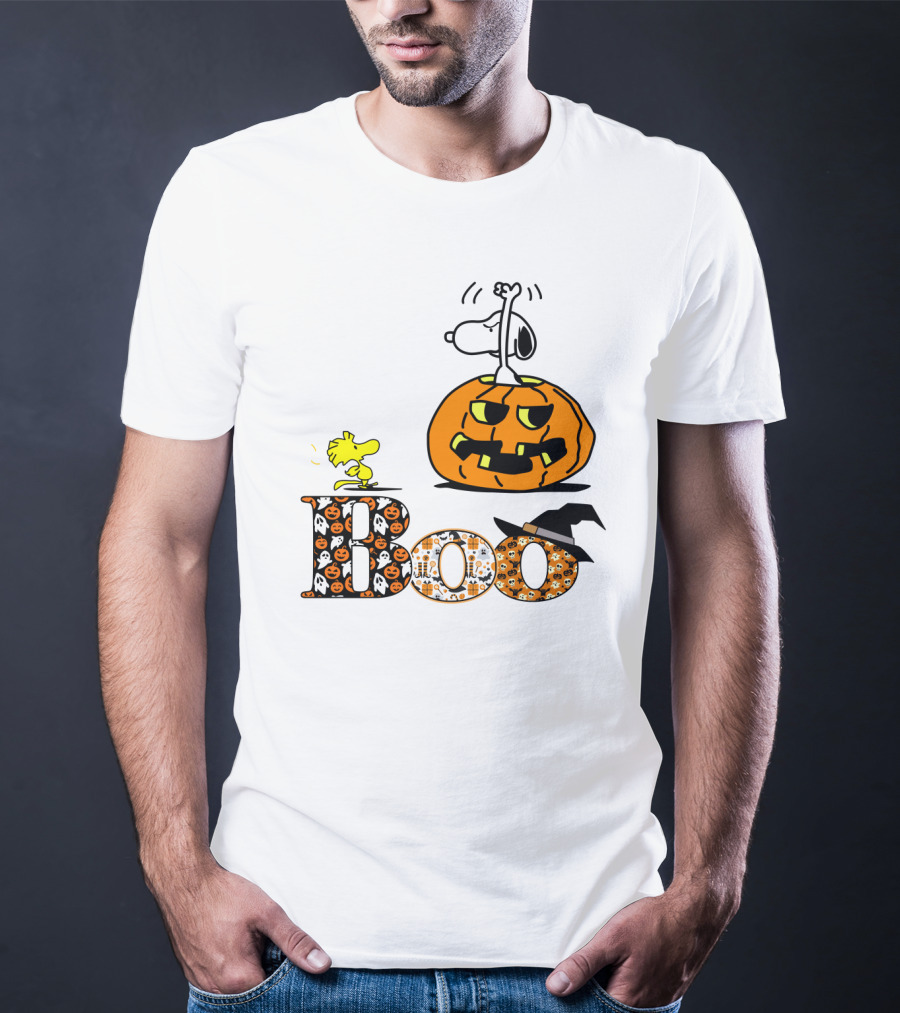 Pumpkin Boo Halloween Snoopy Woodstock The Peanuts Movie T-Shirt