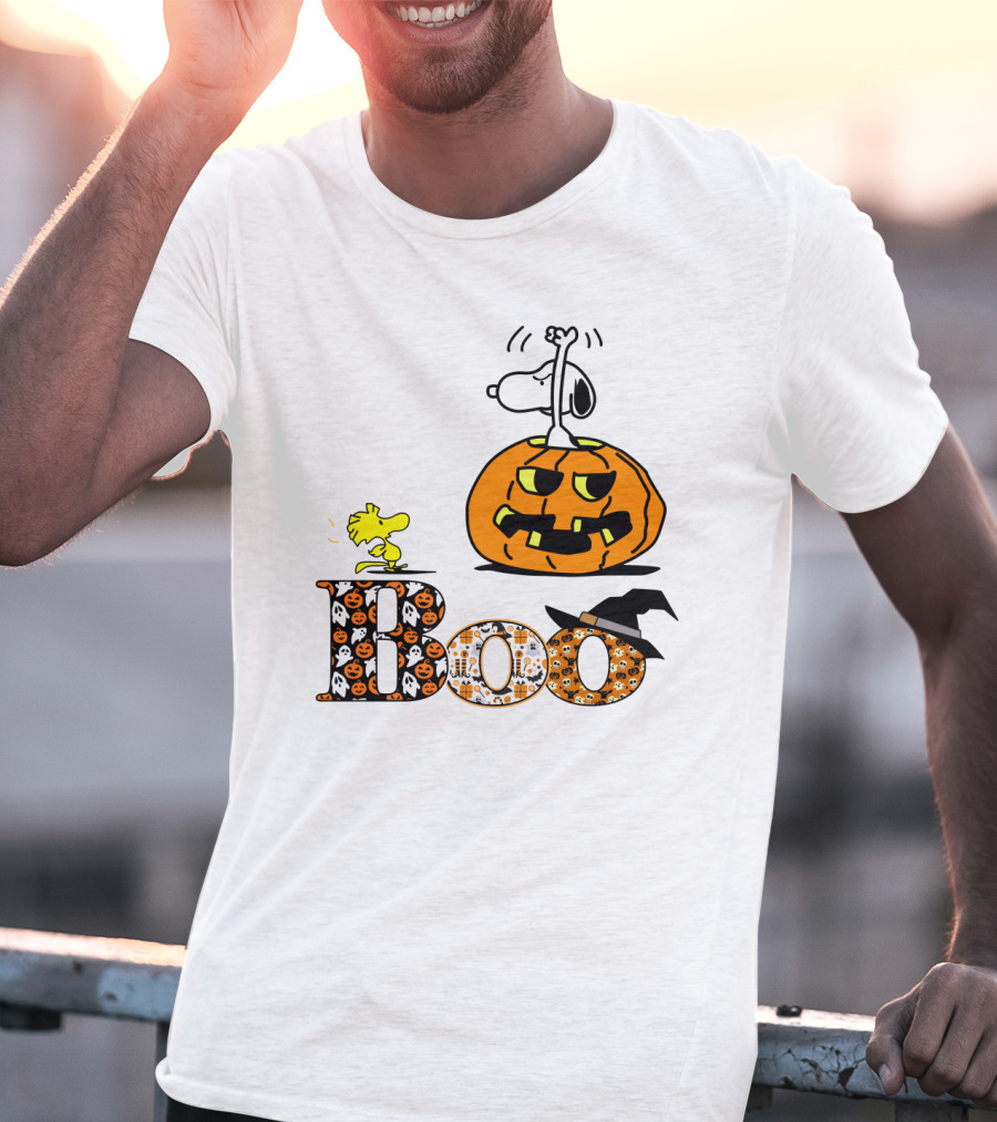 Pumpkin Boo Halloween Snoopy Woodstock The Peanuts Movie T-Shirt