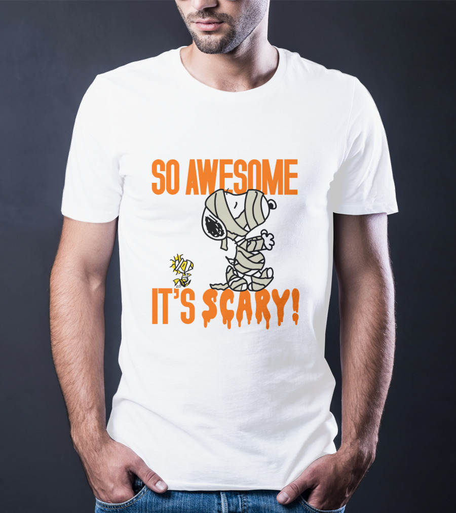 So Awesome It's Scary Funny Halloween Snoopy Peanuts Mummy Woodstock T-Shirt